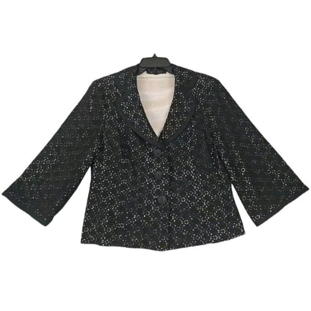 Kasper ~Woman Size 14~ Black/Beige Nude Eyelet Lace Blazer Unlined Jacket